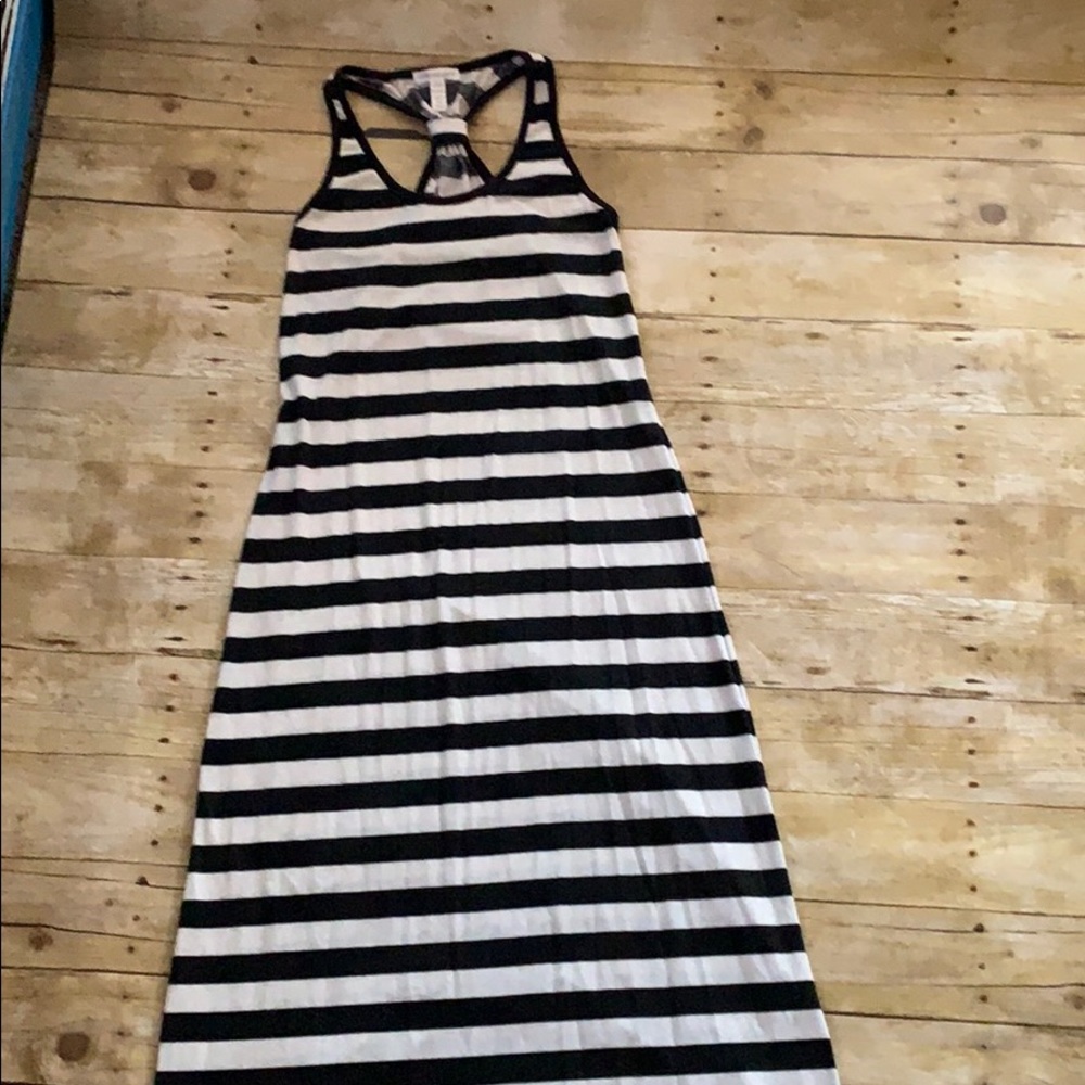 Black and white stripped tank long dress